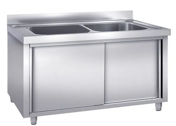Plonge batterie 200x60cm sur meuble 2 cuves_0