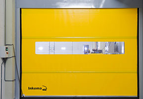 Porte rapide enroulable motorisée - utilisation intérieure - structure aluminium - bâche PVC flexible - 4000 x 4000 mm_0