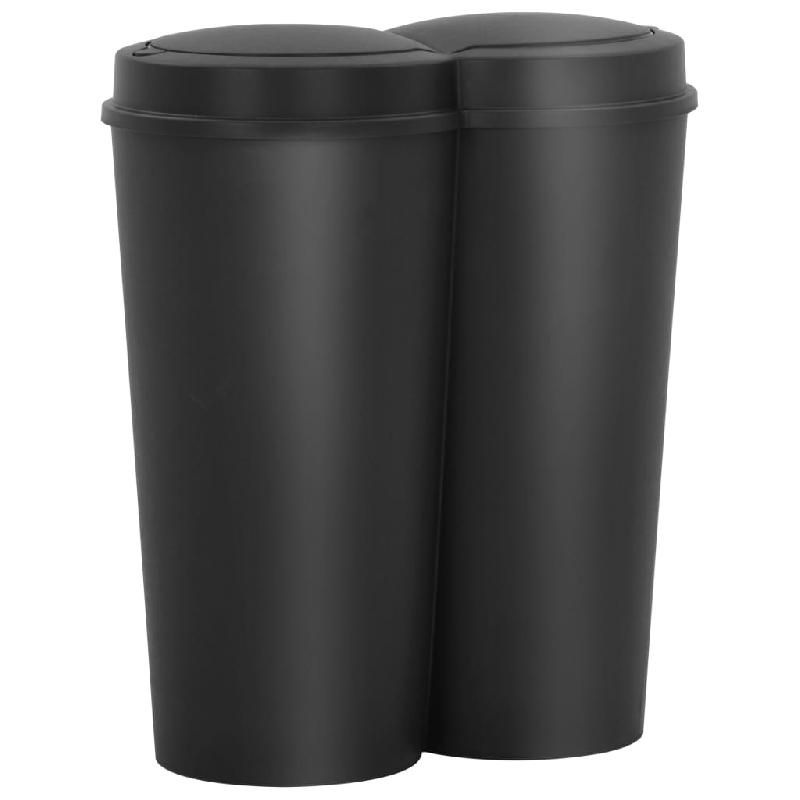 Poubelle double à ordures - 50 litres - Noir - Bacs de tri fonctionnels avec couvercles amovibles et mécanisme à bouton-poussoir_0