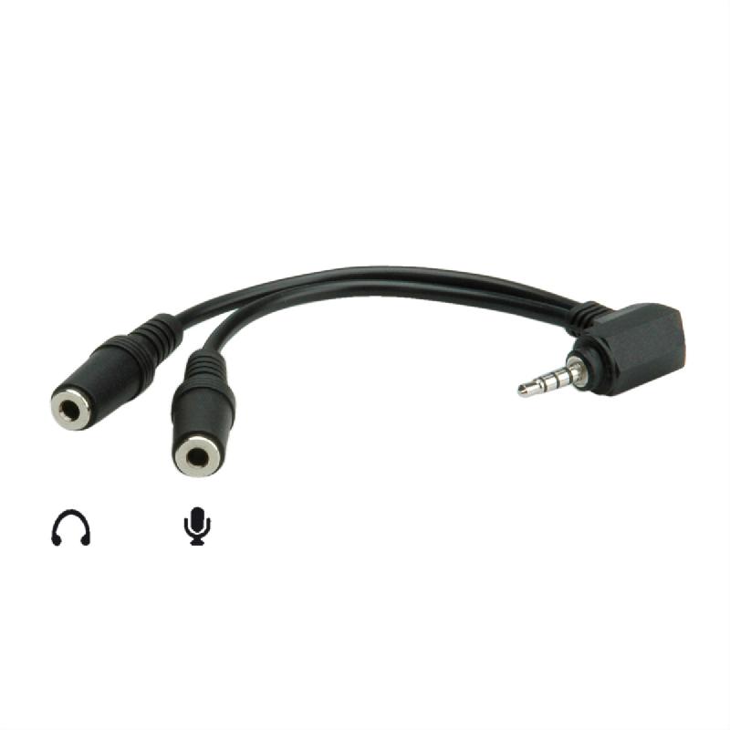ROLINE Adaptateur 3,5mm 4pôles (1x M, 2x F), noir, 15 cm_0
