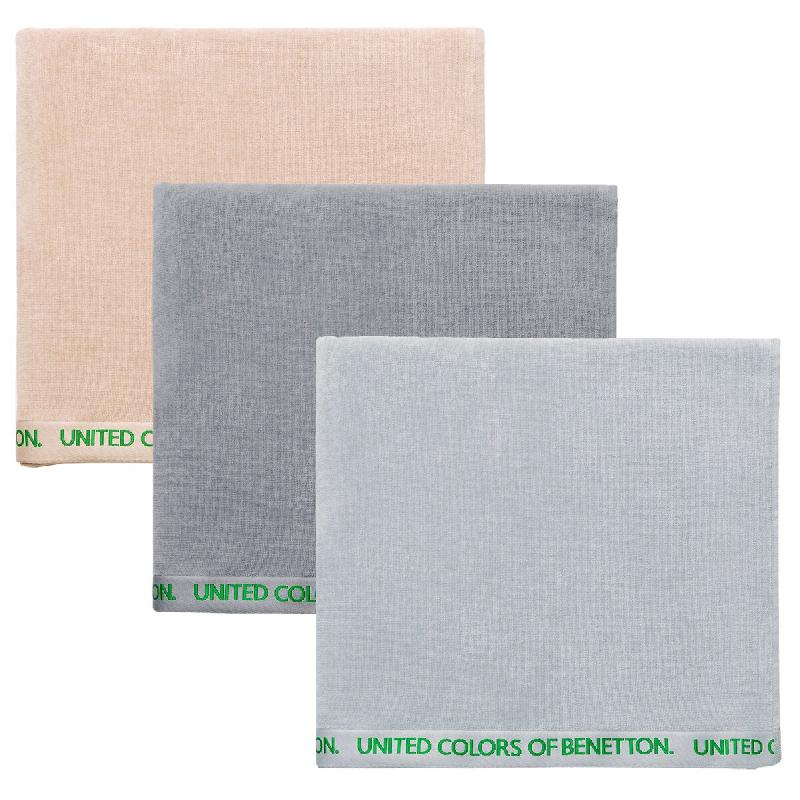 Benetton Lot de 3 Serviettes 90X160Cm Coton Biologique 450Gsm Beige, Bleu Foncé et Gris - multicolore PK5789_0