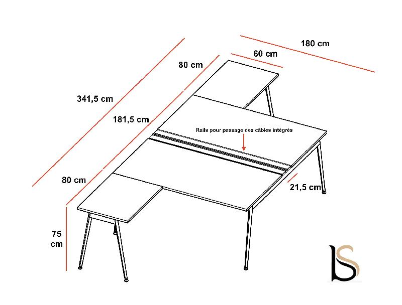 Bureau bench 2 personnes X3 - Officity - Blanc 9010, Noyer canaletto, 180 x 341,5 cm_1