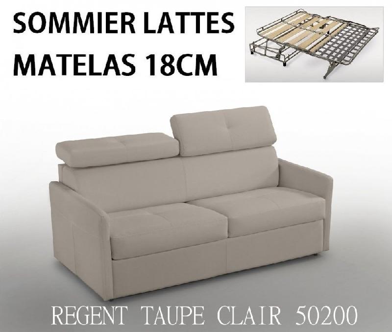 CANAPÉ LIT MONTMARTRE EXPRESS MATELAS 18CM SOMMIER LATTES RENATONISI CUIR TAUPE CLAIR_0