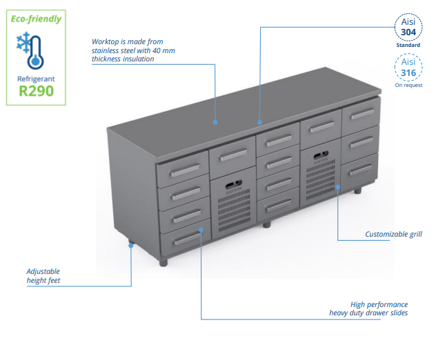 Comptoir réfrigéré en acier inoxydable -2000 × 660 × 900 mm - CST-20-40403_0