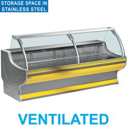 Comptoir vitrine réfrigéré à vitre bombée ventilé avec réserve - LS25/C1-VV - acier inox AISI 304 - plan de travail en granit_0