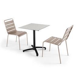 Oviala Business Ensemble table de terrasse stratifié terrazzo et 2 chaises taupe - Oviala - gris métal 108189_0