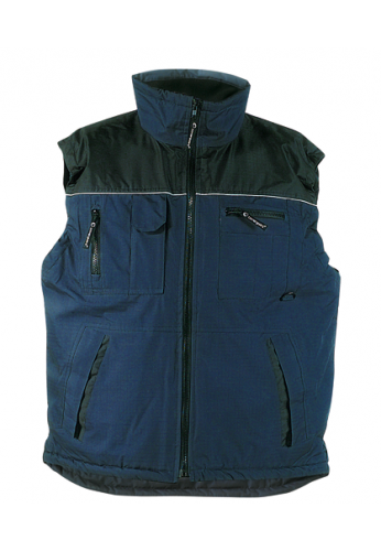Gilet de travail multipoche RIPSTOP bleu marine - col polaire, bandes réfléchissantes et dos allongé_0