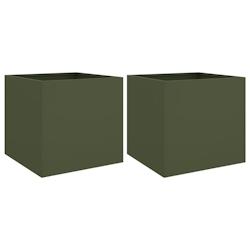 Helloshop26 - Jardinière bac lit surélevé plantes fleurs jardin terrasses lot de 2 olive 49 x 47 x 46 cm acier vert 02_0039086 - 3000218053444_0
