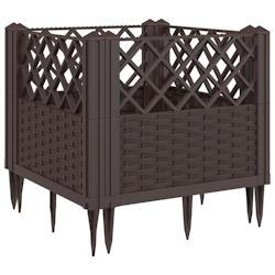 Helloshop26 - Jardinière bac lit surélevé plantes fleurs terrasse jardin avec piquets 43,5 x 43,5 x 43,5 cm PP marron 02_0038203 - 3000214133409_0
