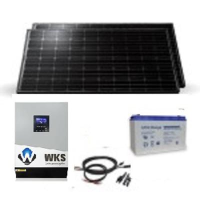 Kit solaire site isolé 600W - 2 panneaux 300W - Onduleur hybride WKS 24V 3kVA - 2 batteries gel 100Ah_0
