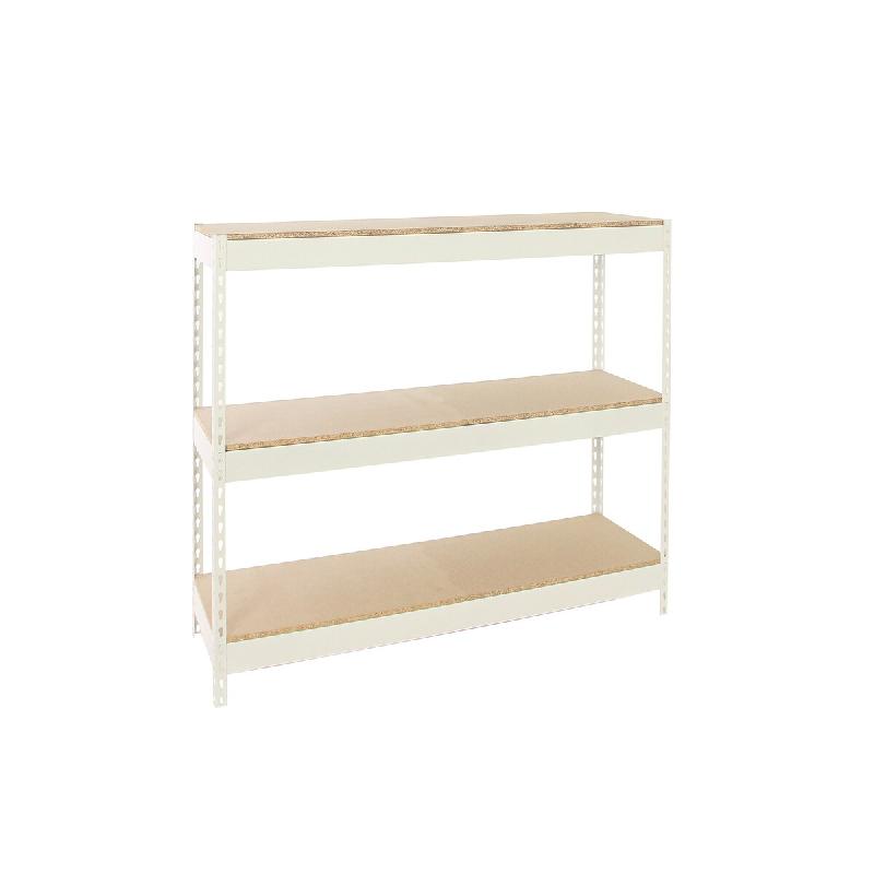 SimonRack Rayonnage industriel, 1500x1200x600 mm, 400 kg au point de flexion, 3 étagères bois, rayonnage garage, Blanc/Bois- Ecoforte - blanc métal_0