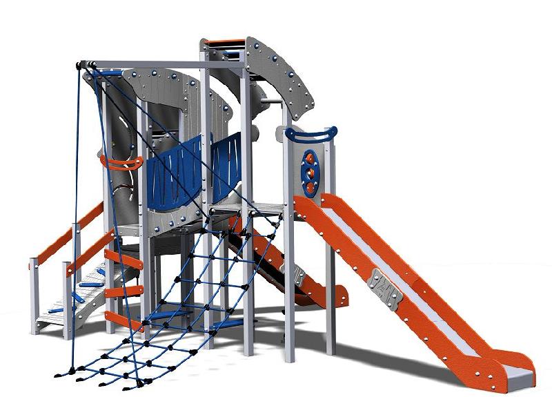 Structure de jeux 2 tours gamme pilotis avec carrelet - pi21504i - pour enfants à partir de 2 ans - capacité 27 enfants_0