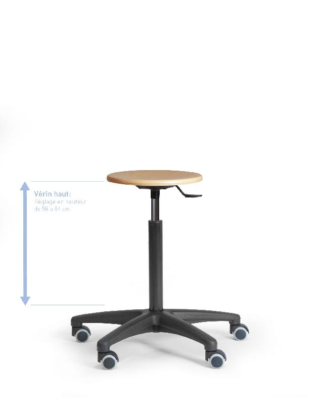 Tabouret en bois standard - roulettes auto-freinées - hauteur réglable 580 à 850 mm - sans repose-pieds_0