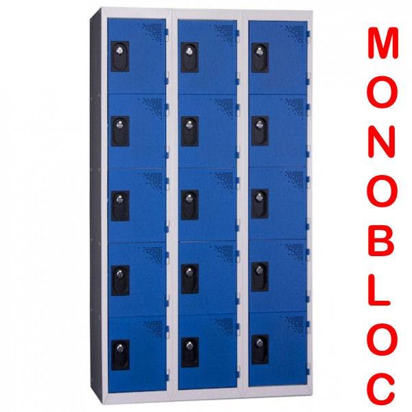 Vestiaire monobloc 3 colonnes de 5 cases Largeur de case : 400 mm_0