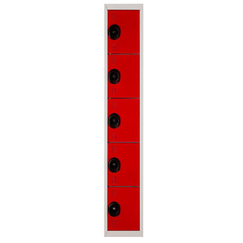 VESTIAIRE TEAM COLOR - 5 CASIERS - 1 COLONNE - CORPS GRIS - PORTES ROUGES
