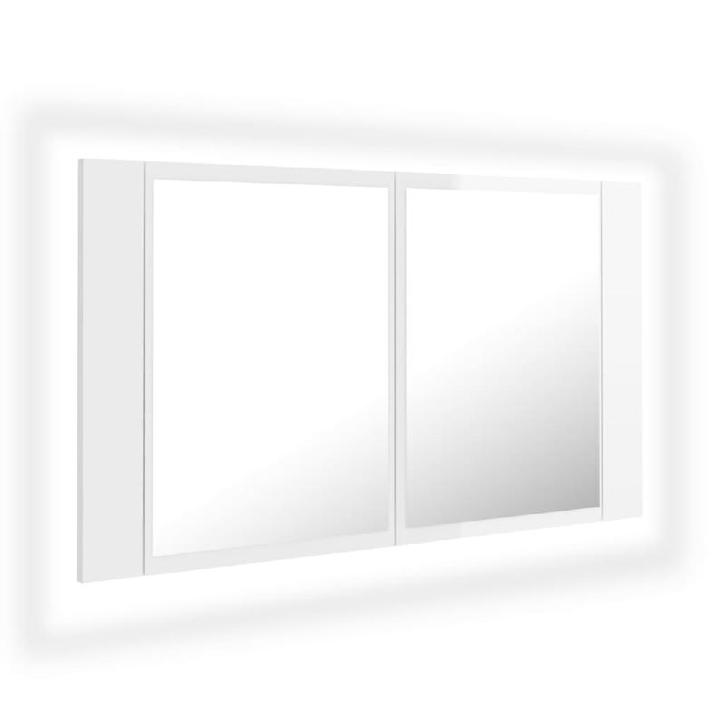 ARMOIRE À MIROIR DE BAIN À LED 80 X 12 X 45 CM ACRYLIQUE BLANC BRILLANT 02_0006692_0