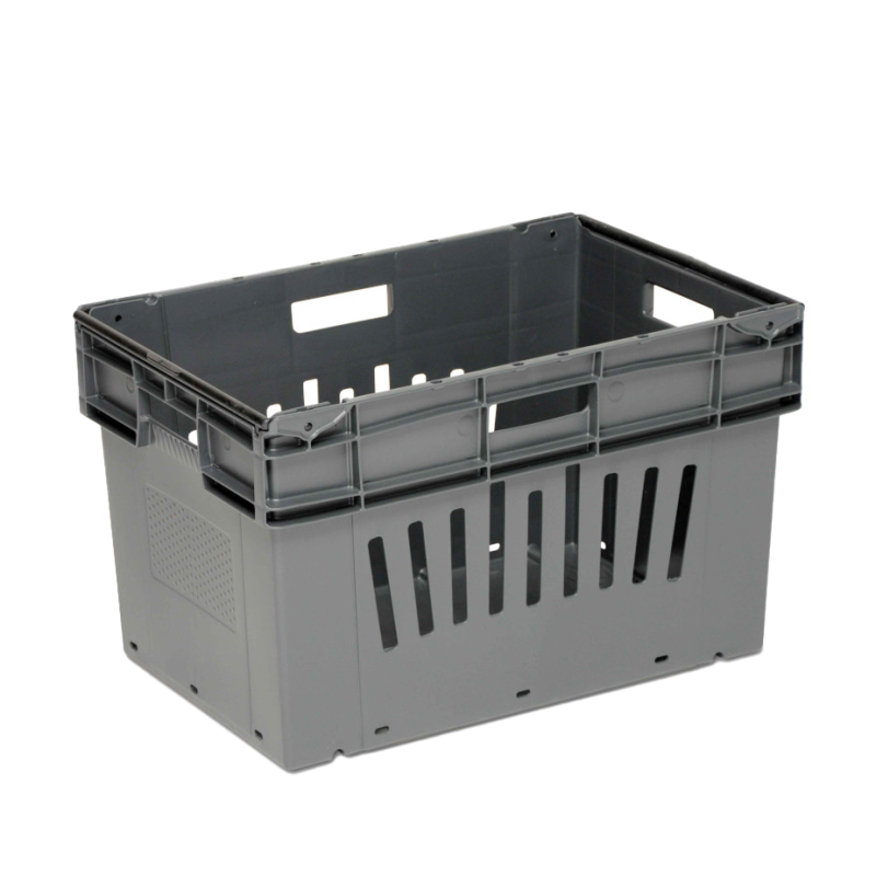 Bac plastique 600 x 400 mm - emboîtable, 70% ajouré, fond plein renforcé, volume 66L, gris_0