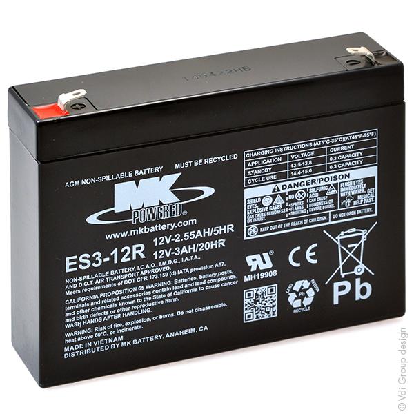 Batterie de démarrage - Plomb AGM ES3-12R 12V 3Ah F4.8 - MK Powered_0