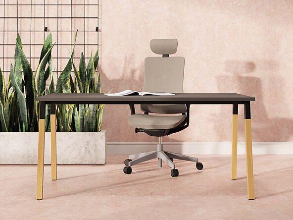 Bureau droit professionnel individuel Op-Lite 2-K - plateau bois - structure acier et bois massif_0