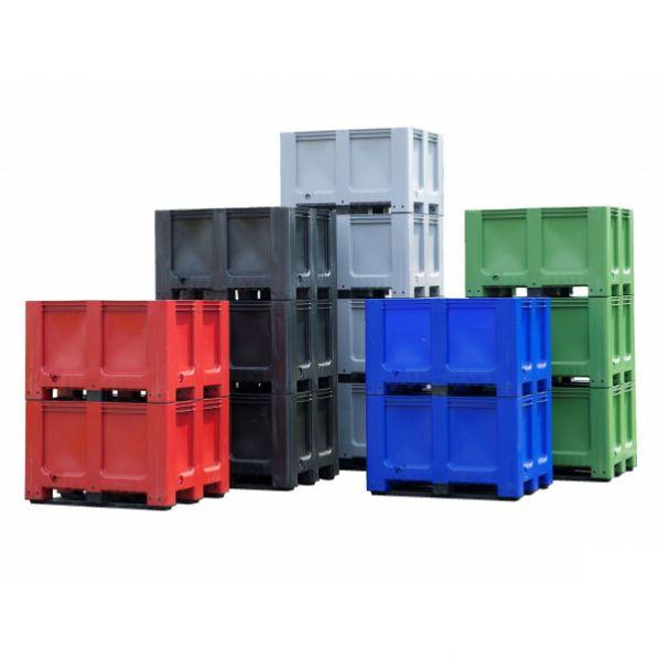 Caisse-palette tri sélectif - 610 L - 1200 x 1000 - 3 semelles - Rouge - Rolléco_0