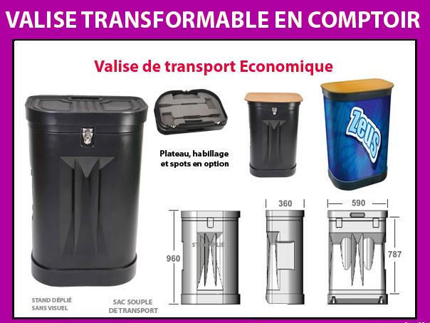 Comptoirs de stand économique - Valise rigide transformable avec roulettes et options d'habillage_0