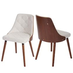 Décoshop26 - Lot de 2 chaises de salle à manger dossier avec boutons décoratifs cadre en bois aspect noyer assise en PVC blanc 04_0007346 - blanc 3_0