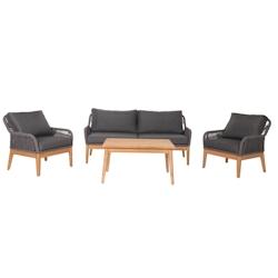 Décoshop26 - Salon de jardin avec table canapé fauteuil table corde maille bois acacia coussin gris foncé 04_0008308 - gris 3000262531707_0