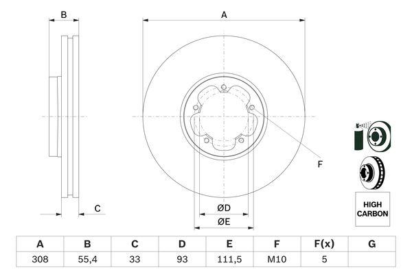 Disque de frein ventilé BOSCH 0986479F46 - avant - boîte de 1 disque_0