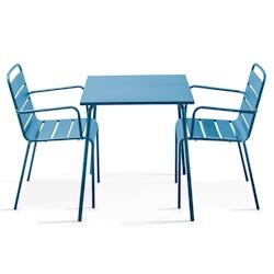 Oviala Business Ensemble table de terrasse carrée et 2 fauteuils acier bleu pacific - Oviala - bleu acier 106011_0