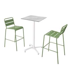 Oviala Business Ensemble table haute stratifié marbre et 2 chaises hautes vert cactus - Oviala - vert métal 110565_0