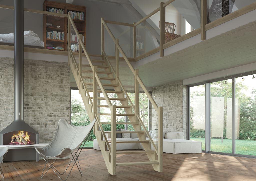 Escalier droit style à la française - 2 limons crémaillères bois - chêne vernis incolore_0