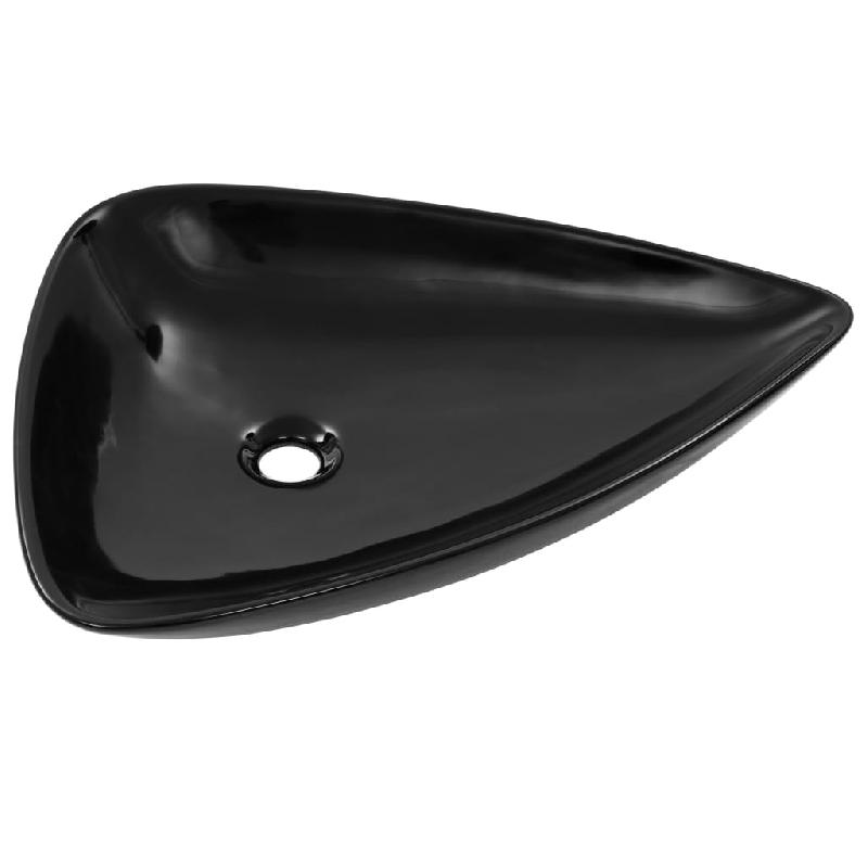 Évier triangulaire en céramique - Lavabo noir 64,5 cm - Salle de bain et toilettes - Réf : 02_0002566_0