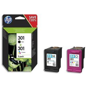 HP 301 - Pack de 2 cartouches d'encre noire et trois couleurs authentiques (N9J72AE) - Pour imprimantes HP DeskJet, ENVY et OfficeJet_0