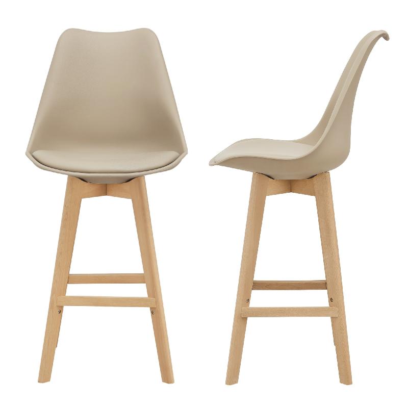 LOT DE 2 TABOURETS DE BAR SIÈGE AVEC DOSSIER ET REPOSE-PIED REMBOURRÉ 105 CM BEIGE 03_0002776_0