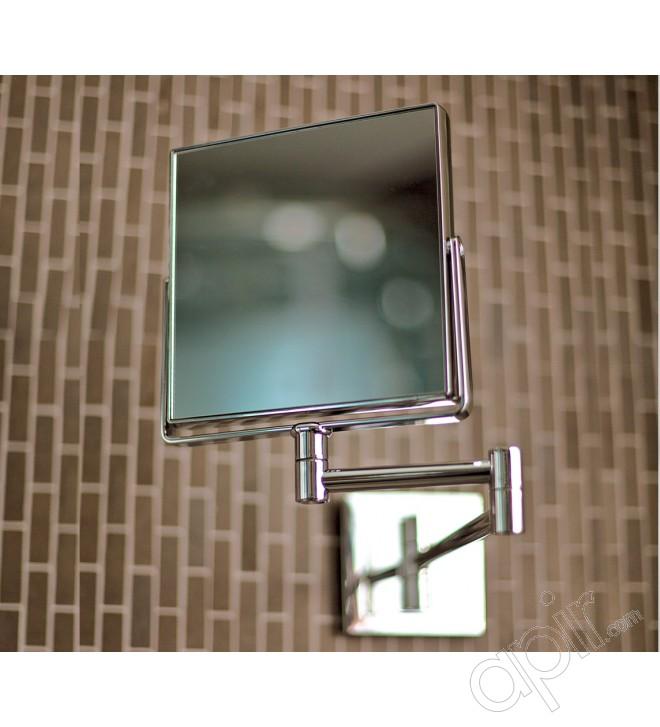 Miroir cosmétique biface en métal chromé brillant - Bras extensible - Fixation murale_0