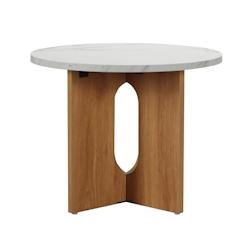 Oviala Business Table basse moderne ronde 50 cm effet marbre bois clair - beige Bois massif 113664_0