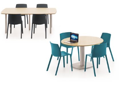 Table de réunion TONNEAU - plateau mélaminé double face - piétement rond ou métallique tulipe_0