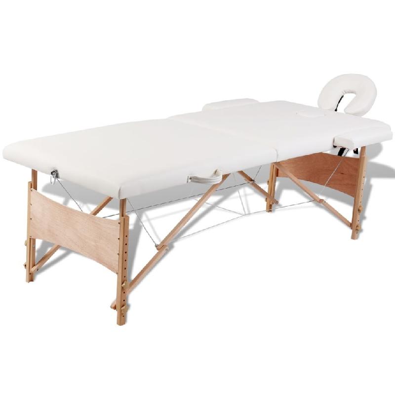 TABLE PLIABLE DE MASSAGE BLANC 2 ZONES AVEC CADRE EN BOIS CRÈME 02_0001874_0