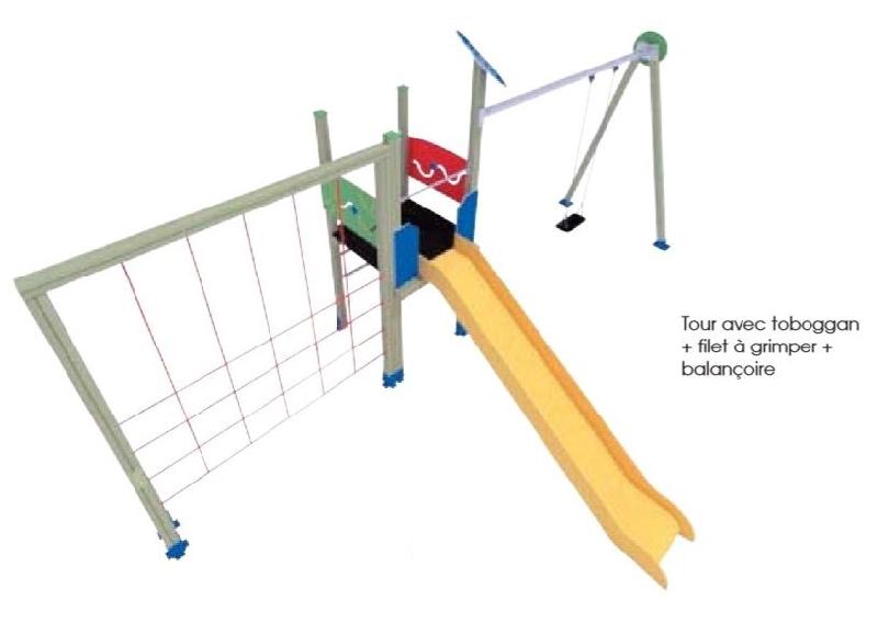 Tour de jeu Abeja - multifonction avec toboggan, échelle, balançoire et barre de pompier_0