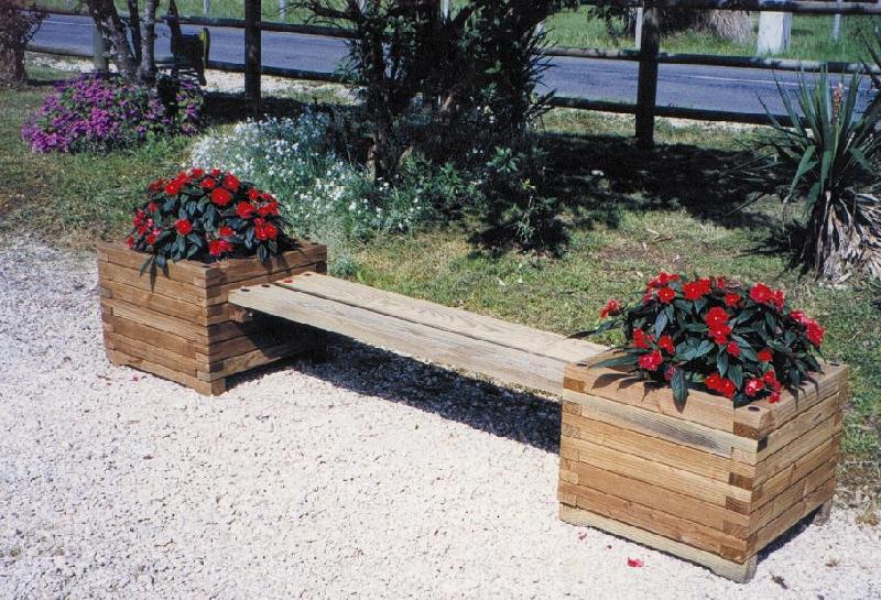 Banquette en bois avec jardinière 'Périgueux' - 2 bacs + 1 banc - Pin traité autoclave, garanti 10 ans_0