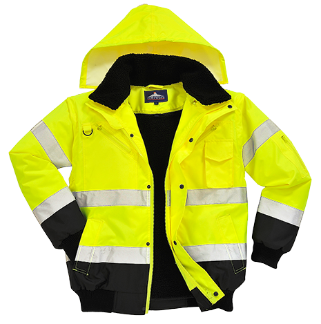 Blouson haute-visibilité bicolore jaune noir C465 - Certifié CE, capuche et manches amovibles, 8 poches, taille XS à 6XL_0