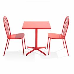 Oviala Business Ensemble table carrée de terrasse inclinable et 2 chaises bistrot rouge - Oviala - rouge acier 109478_0