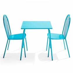 Oviala Business Ensemble table de terrasse bistrot et 2 chaises en acier bleu - Oviala - bleu acier 109455_0