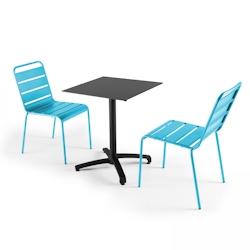 Oviala Business Ensemble table de jardin stratifié noir et 2 chaises bleu - Oviala - bleu métal 108170_0