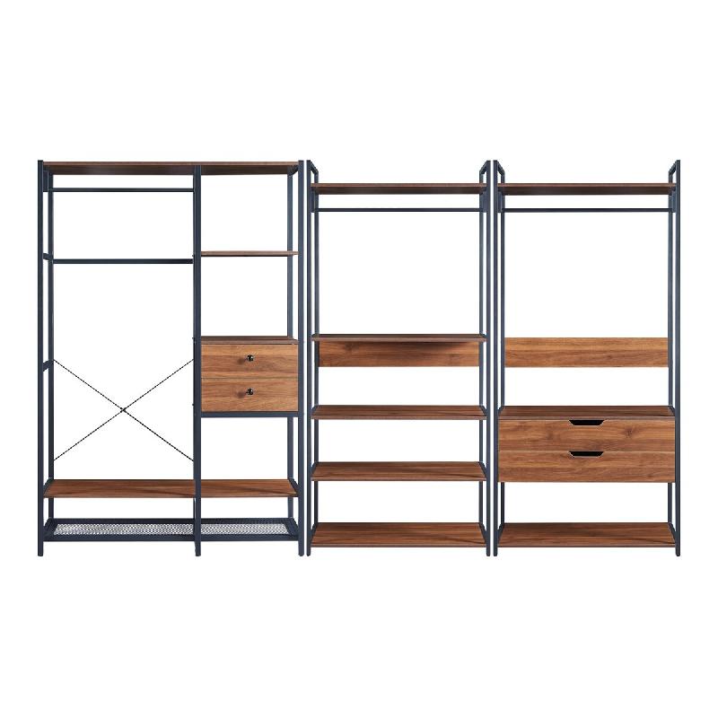 Helloshop26 - Ensemble de 3 portants rangement organisation à vêtements 4 tiroirs 7 étagères noir effet noyer 03_0009391 - 3000224666584_0