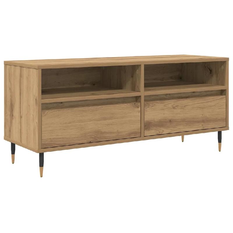 Helloshop26 - Meuble TV contemporain avec tiroir et étagères 100 x 34,5 x 44,5 cm en bois d'ingénierie chêne artisanal 02_0052743 - métal 3000237_0