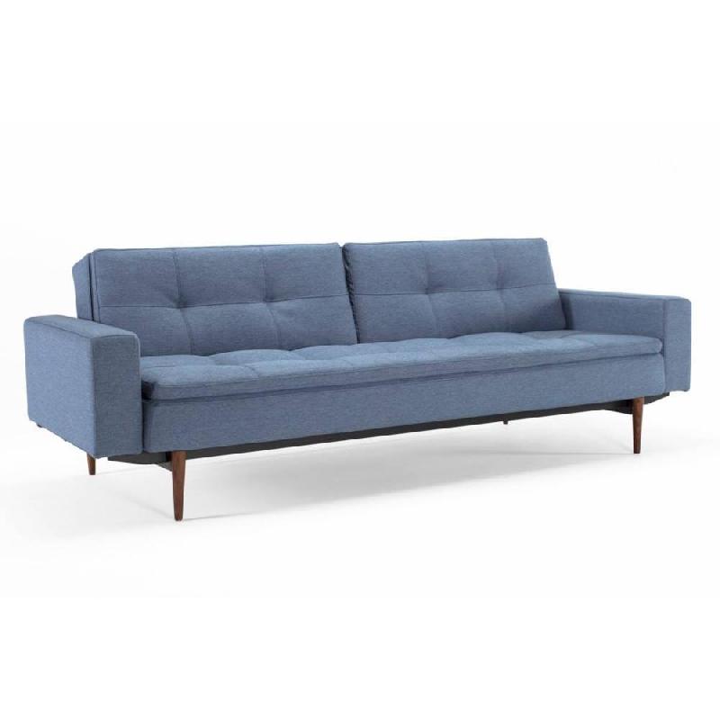 INNOVATION LIVING  CANAPÉ DESIGN DUBLEXO STYLETTO AVEC ACCOUDOIRS BLEU SOFT INDIGO CONVERTIBLE LIT 200*115 CM PIEDS CHENE FONCE_0