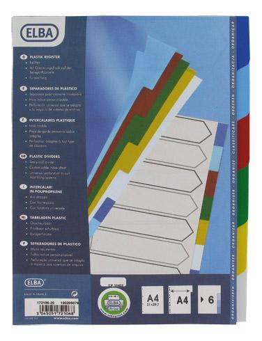 LOT DE 2 - INTERCALAIRE A4 POLYPROPYLÈNE COLORÉ OXFORD 6 ONGLETS NEUTRES MULTICOLORES - 1 JEU