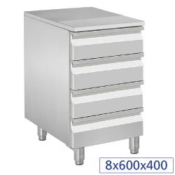 Meuble à pâtons - 4 tiroirs neutres sur glissières télescopiques - Capacité 8 bacs 600x400 - Acier inox AISI 441_0