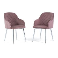 RATTATAN Lot de 2 chaises en velours d’intérieur, dossier haut, pieds en métal, idéales pour cuisine, salle à manger, bar ou restaurant – Rose_0